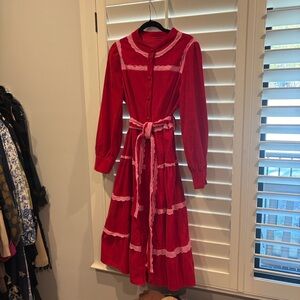 Elegant Red and Pink Long Sleeve Dress